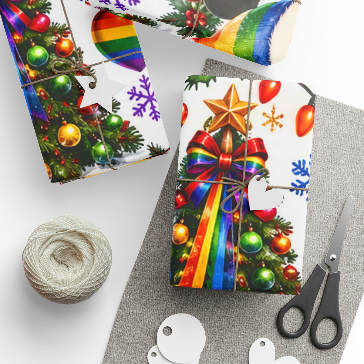 Rainbow Pride Christmas Wrapping Paper – Festive Gnome & Heart Gift Wrap