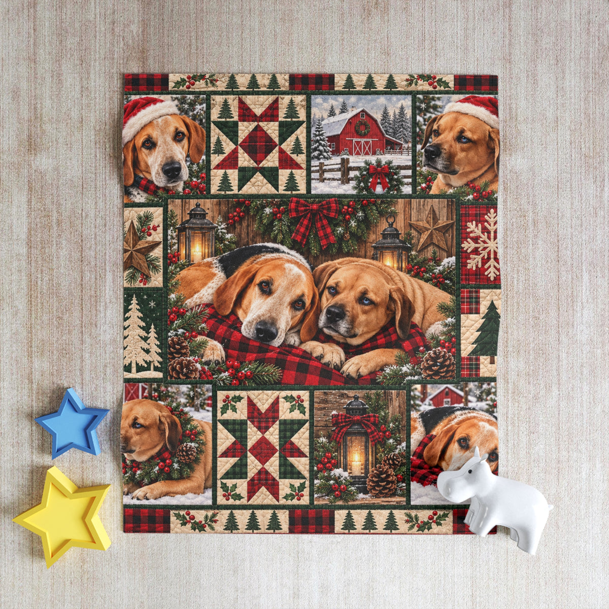Christmas Dog Patchwork Throw Blanket — Festive Labrador Holiday Throw