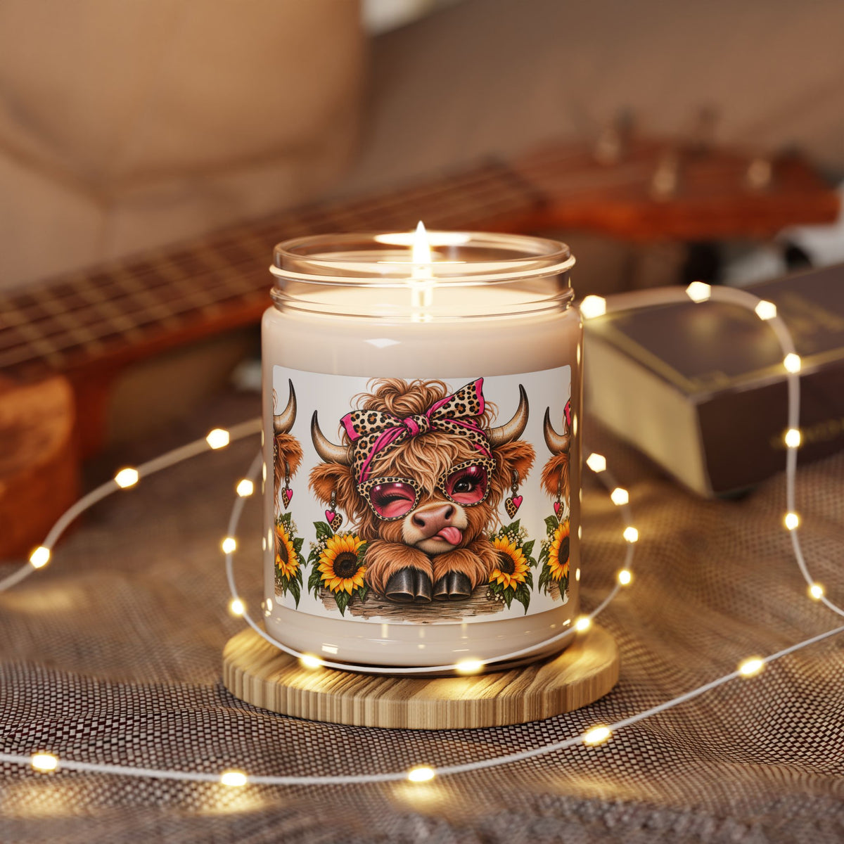Cowgirl Cow Soy Candle — Sunflower & Farmhouse Decor Scented 9oz