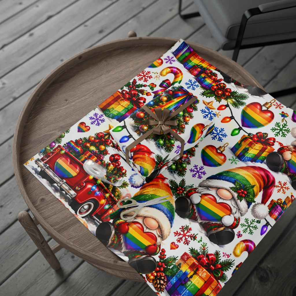 Rainbow Pride Christmas Wrapping Paper – Festive Gnome & Heart Gift Wrap