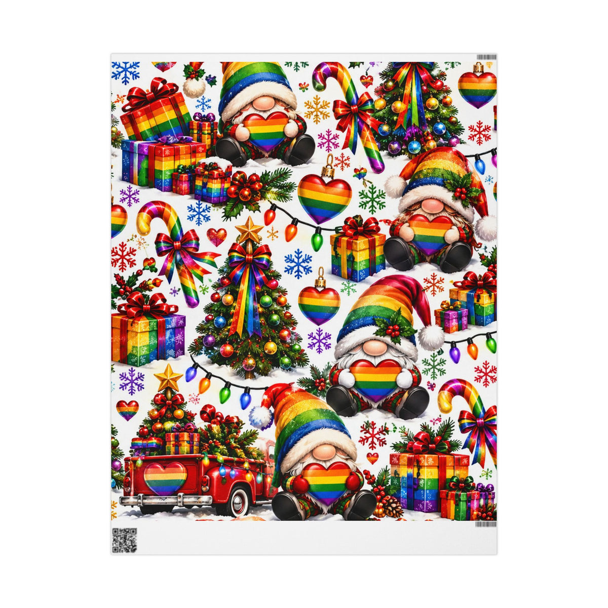 Rainbow Pride Christmas Wrapping Paper – Festive Gnome & Heart Gift Wrap