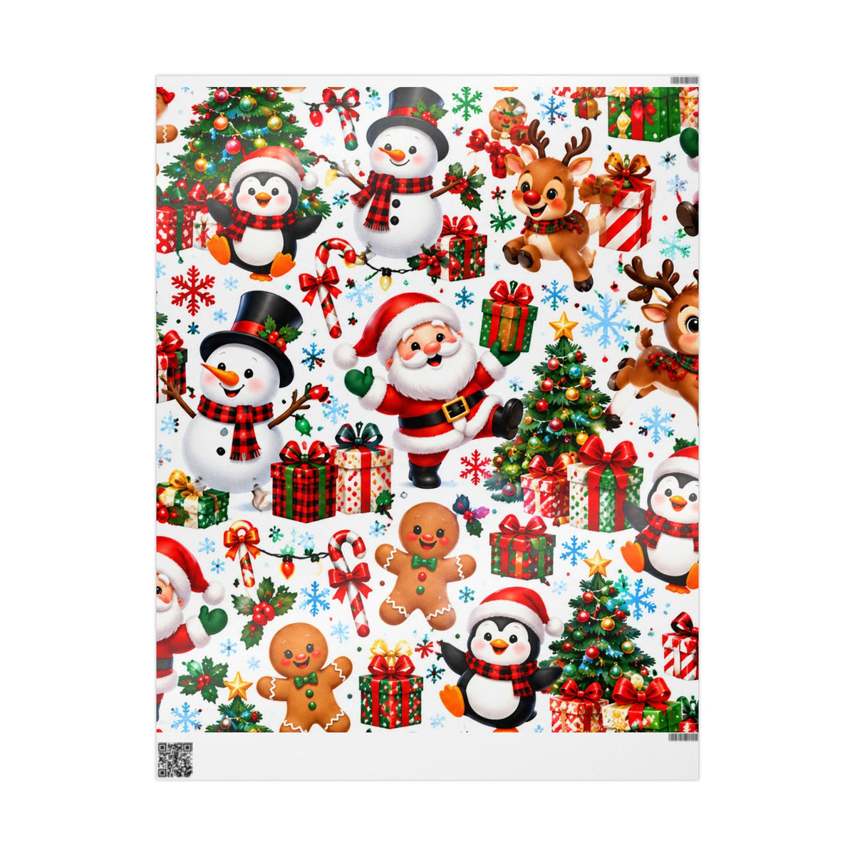 Christmas Wrapping Paper Roll — Cute Santa, Snowman, Penguin & Reindeer Holiday Gift Wrap