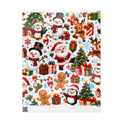 Christmas Wrapping Paper Roll — Cute Santa, Snowman, Penguin & Reindeer Holiday Gift Wrap