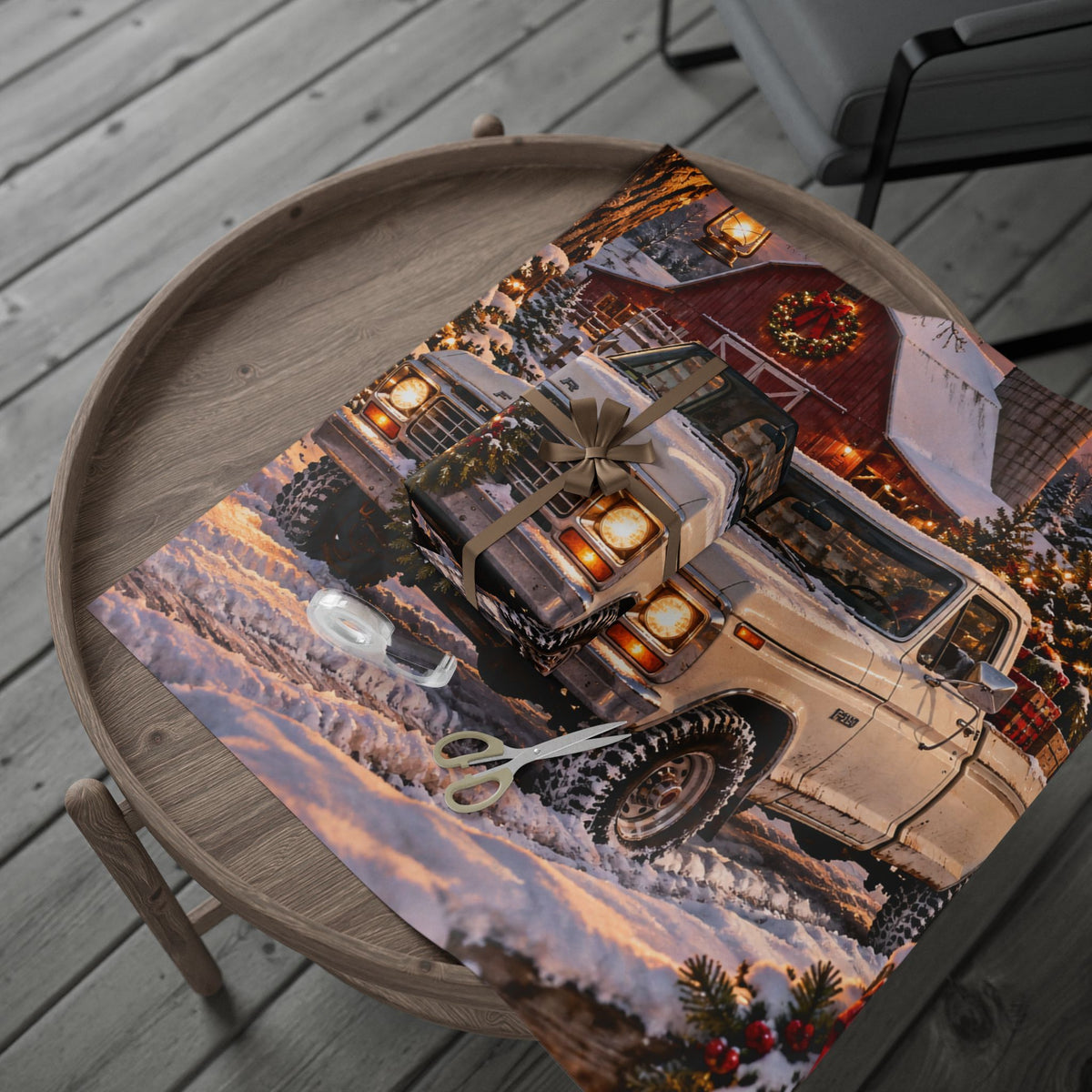 Vintage Truck Christmas Wrapping Paper - Rustic Farm Holiday Gift Wrap