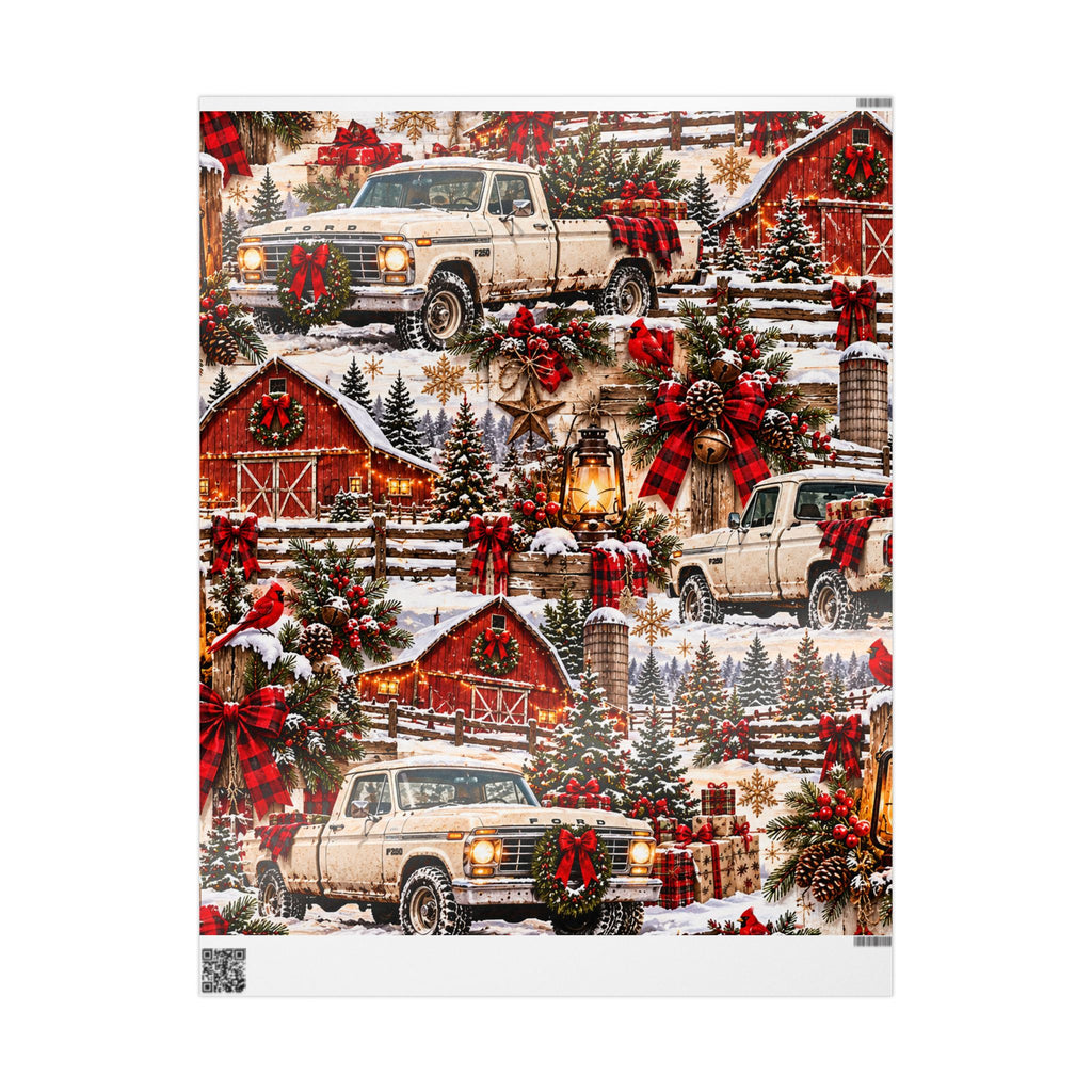 Vintage Farm Truck Christmas Wrapping Paper – Rustic Holiday Barn & Pinecone Pattern