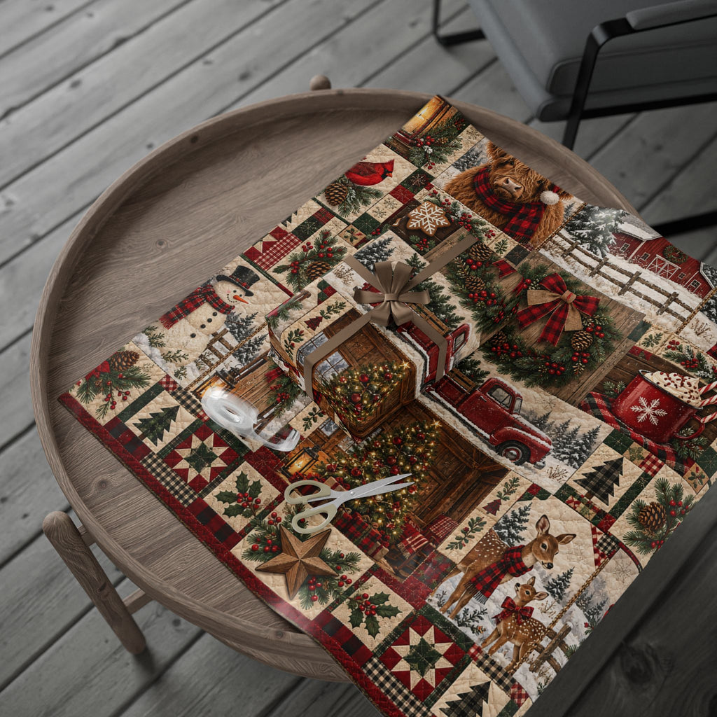 Christmas Farmhouse Wrapping Paper – Rustic Holiday Patchwork Design