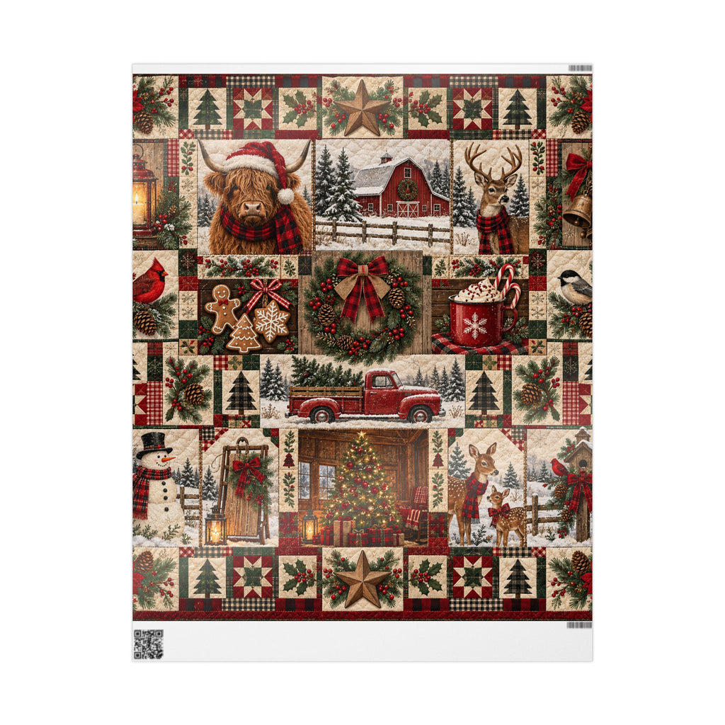 Christmas Farmhouse Wrapping Paper – Rustic Holiday Patchwork Design