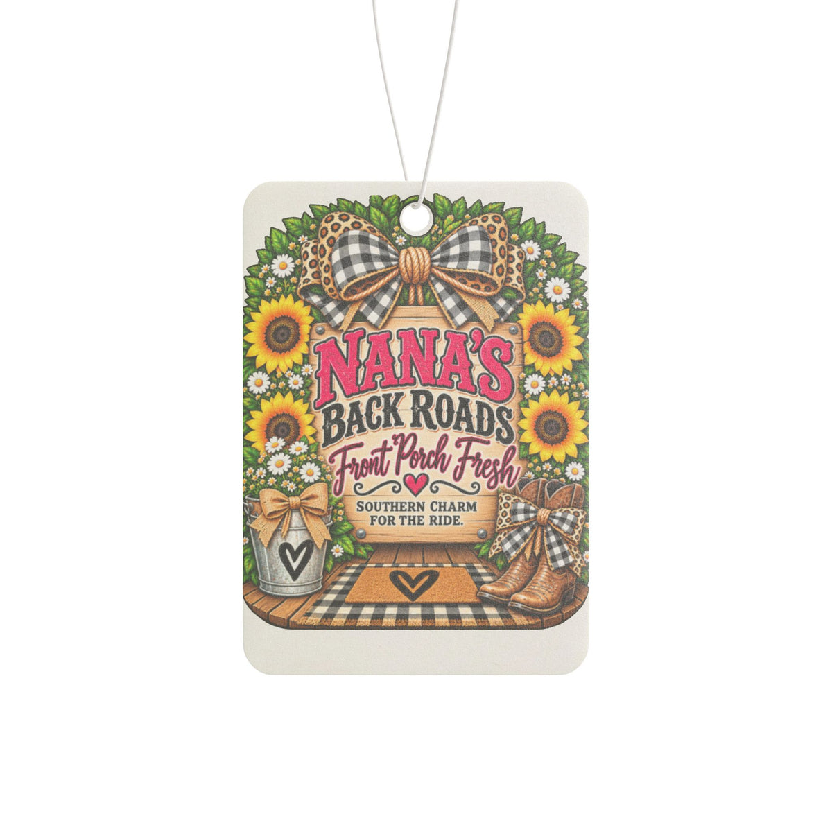 Car Air Freshener — "Nana’s Back Roads: Sweet Porch Porch" Vintage Sunflower Scented Car Air Freshener