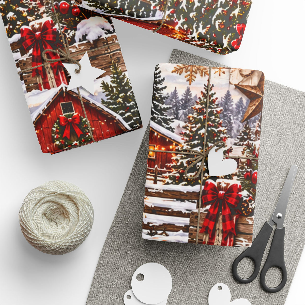 Vintage Farm Truck Christmas Wrapping Paper – Rustic Holiday Barn & Pinecone Pattern