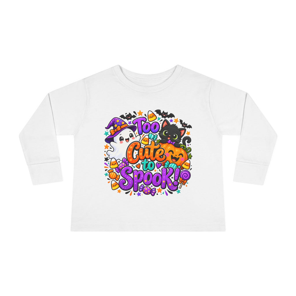 Toddler Long Sleeve Tee — "Too Cute to Spook" Halloween Kids Shirt