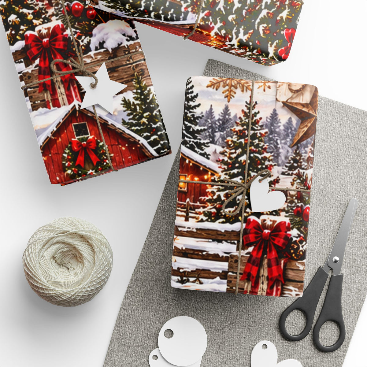 Vintage Farm Truck Christmas Wrapping Paper – Rustic Holiday Barn & Pinecone Pattern