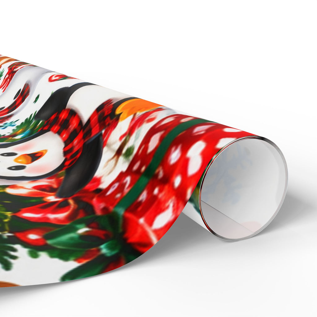 Christmas Wrapping Paper Roll — Cute Santa, Snowman, Penguin & Reindeer Holiday Gift Wrap