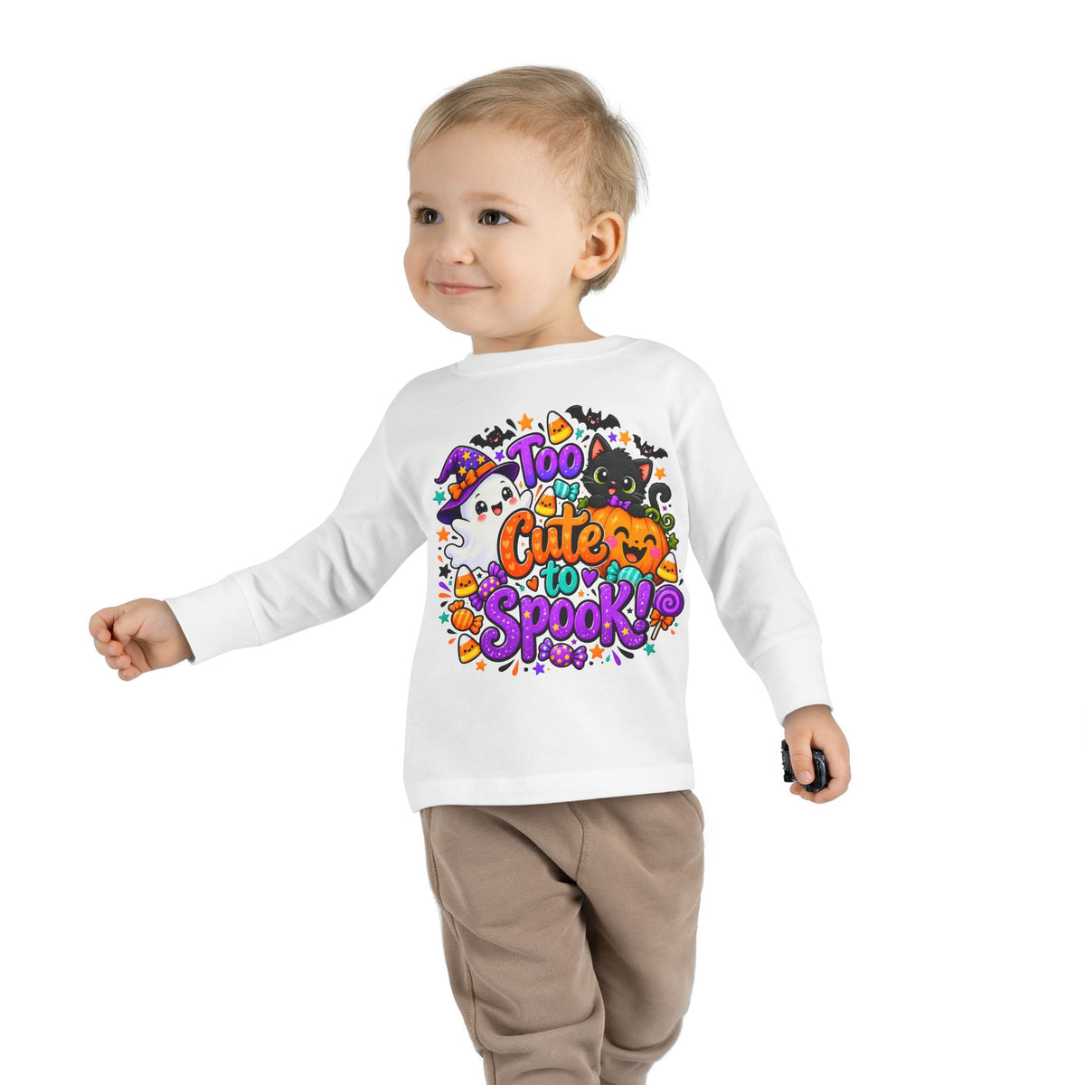 Toddler Long Sleeve Tee — "Too Cute to Spook" Halloween Kids Shirt