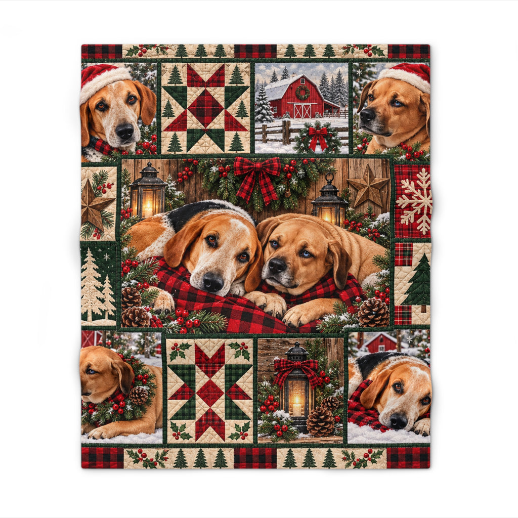 Christmas Dog Patchwork Throw Blanket — Festive Labrador Holiday Throw