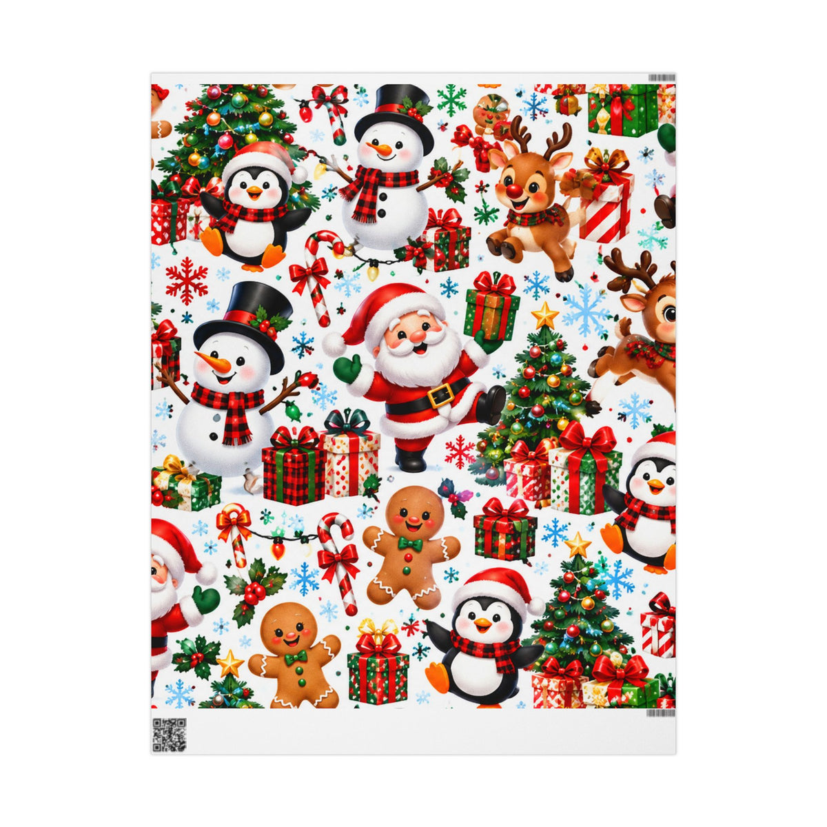 Christmas Wrapping Paper Roll — Cute Santa, Snowman, Penguin & Reindeer Holiday Gift Wrap