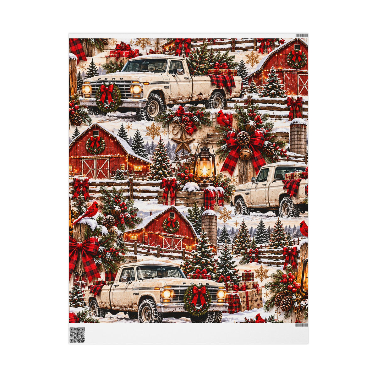 Vintage Farm Truck Christmas Wrapping Paper – Rustic Holiday Barn & Pinecone Pattern